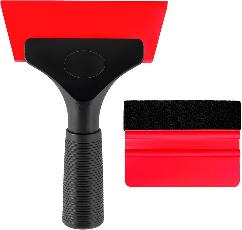 Yourkar 2 PCS Window Tint Kit Tools, Professional Vinyl Wrap Kit with Plastic Squeegee & Felt Squeegee, Universal Privacy Film Installation Tint Tools for Vehicle Glass Home (Red) - Image 1